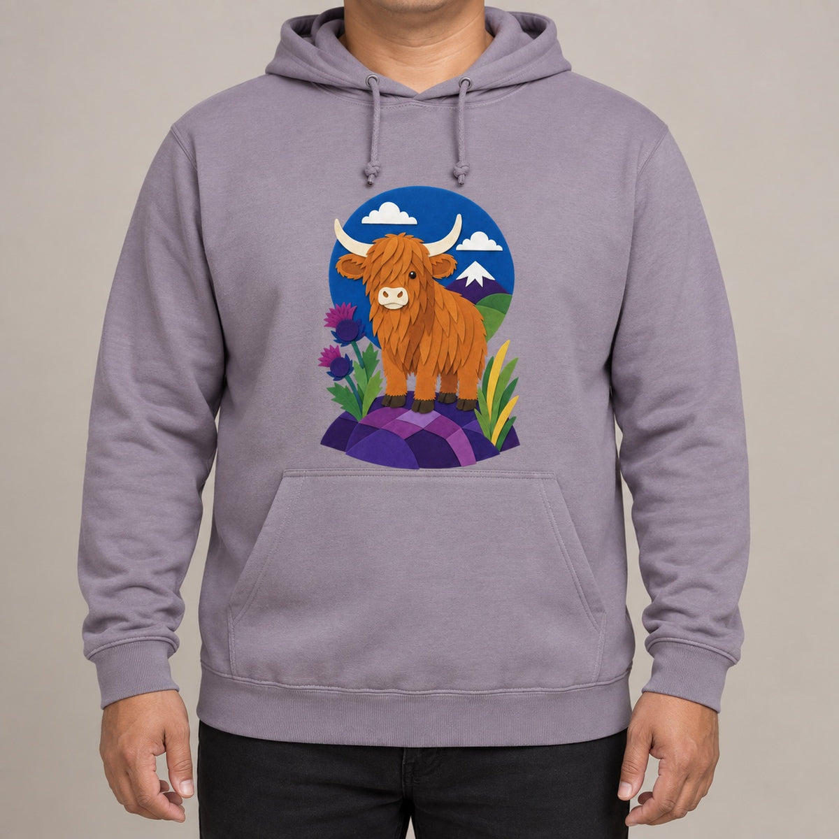 Highland Cow Among the Thistles Adult Hoodie - Felt & Fauna lead image