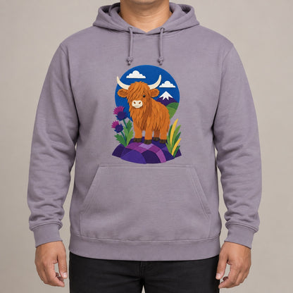Highland Cow Among the Thistles Adult Hoodie - Felt & Fauna lead image