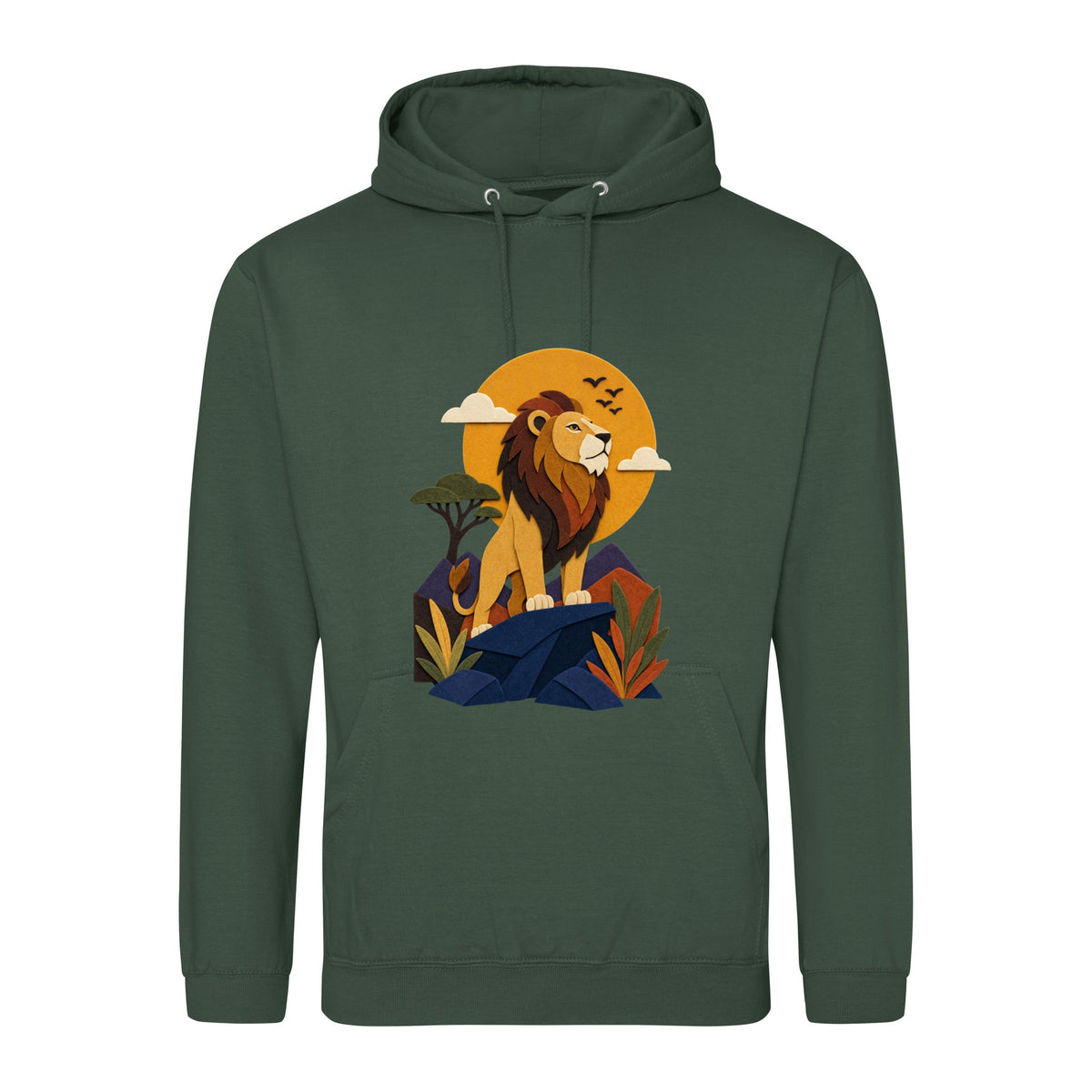 Lion on the Lookout Adult Hoodie - Felt & Fauna Bottle Green colour variant image