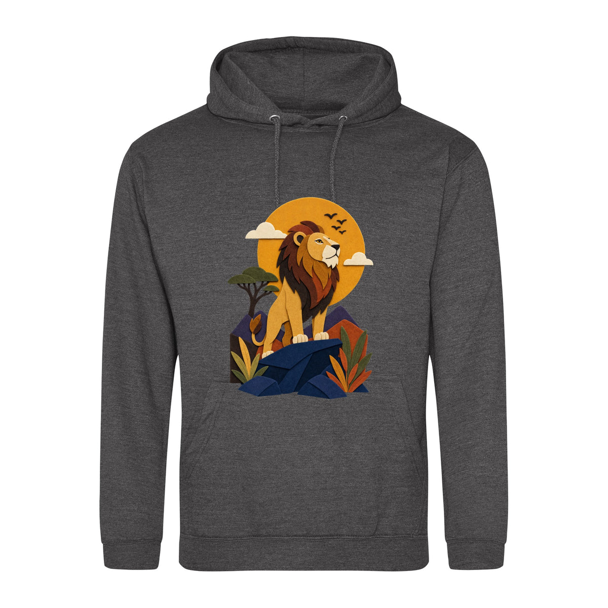 Lion on the Lookout Adult Hoodie - Felt & Fauna Charcoal colour variant image