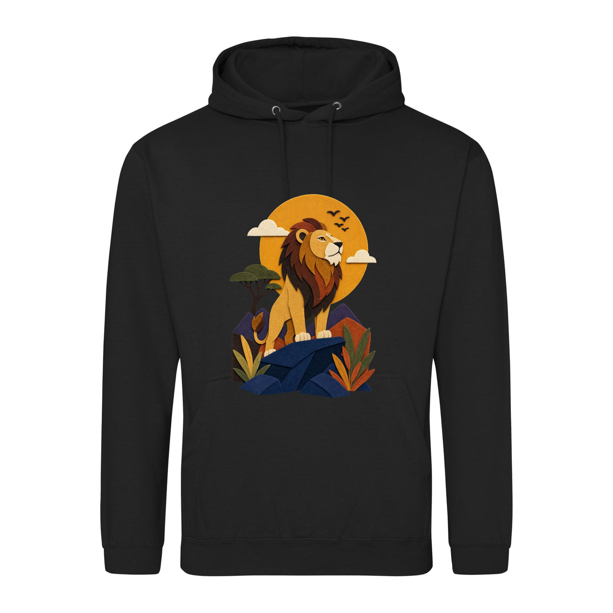 Lion on the Lookout Adult Hoodie - Felt & Fauna Deep Black colour variant image