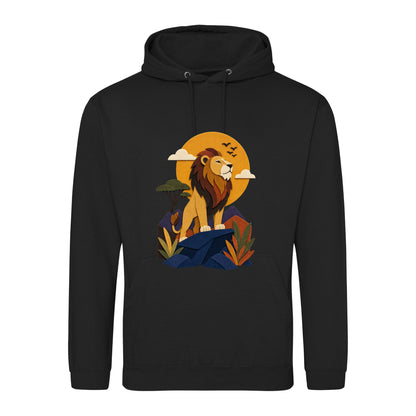 Lion on the Lookout Adult Hoodie - Felt & Fauna Deep Black colour variant image