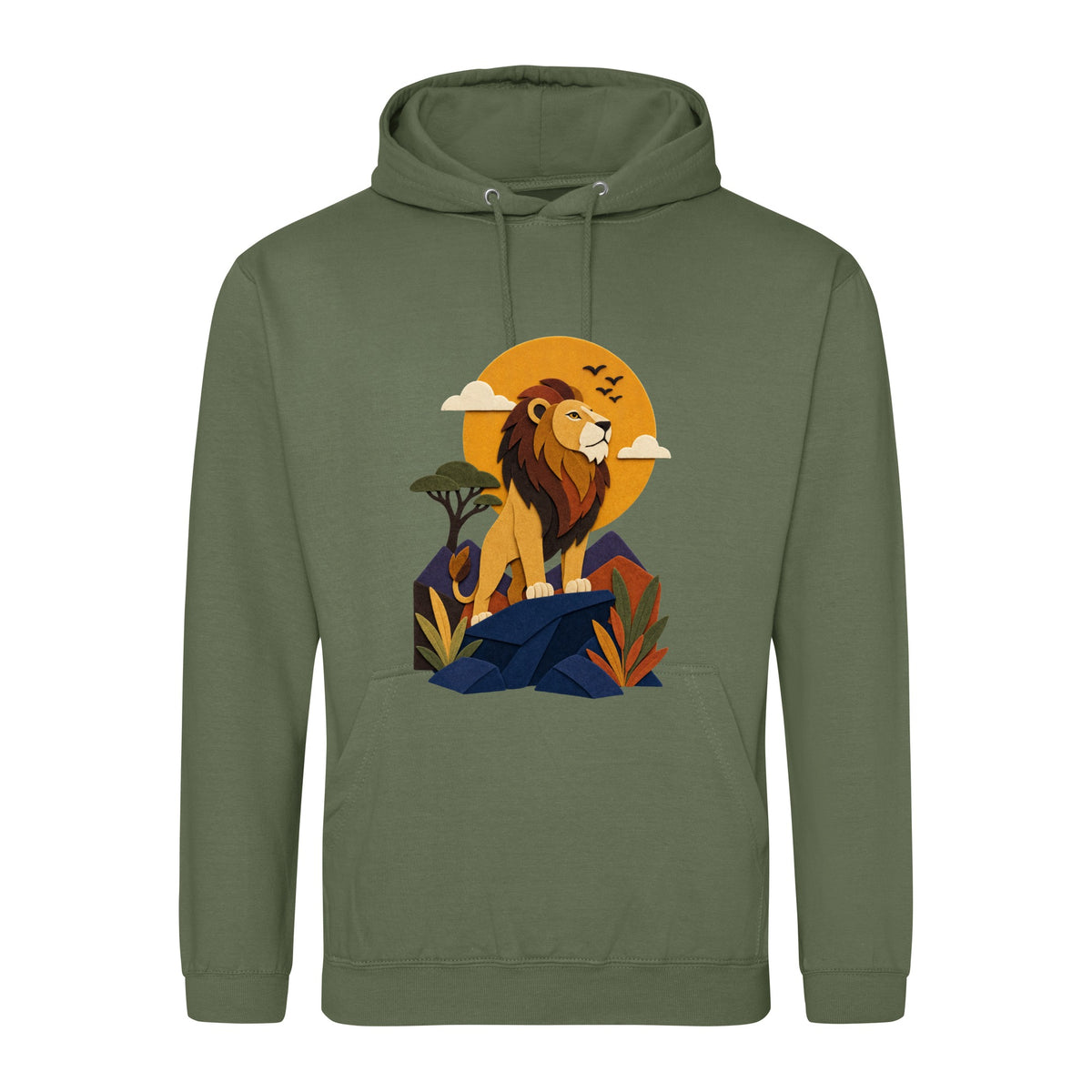 Lion on the Lookout Adult Hoodie - Felt & Fauna Earthy Green colour variant image