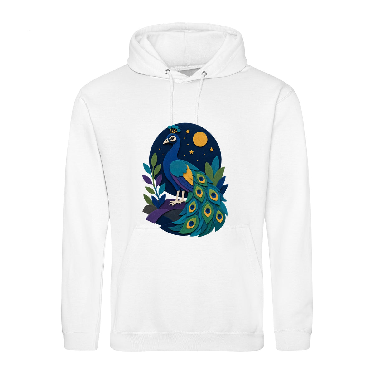 Peacock at Midnight Adult Hoodie - Felt & Fauna Arctic White colour variant image