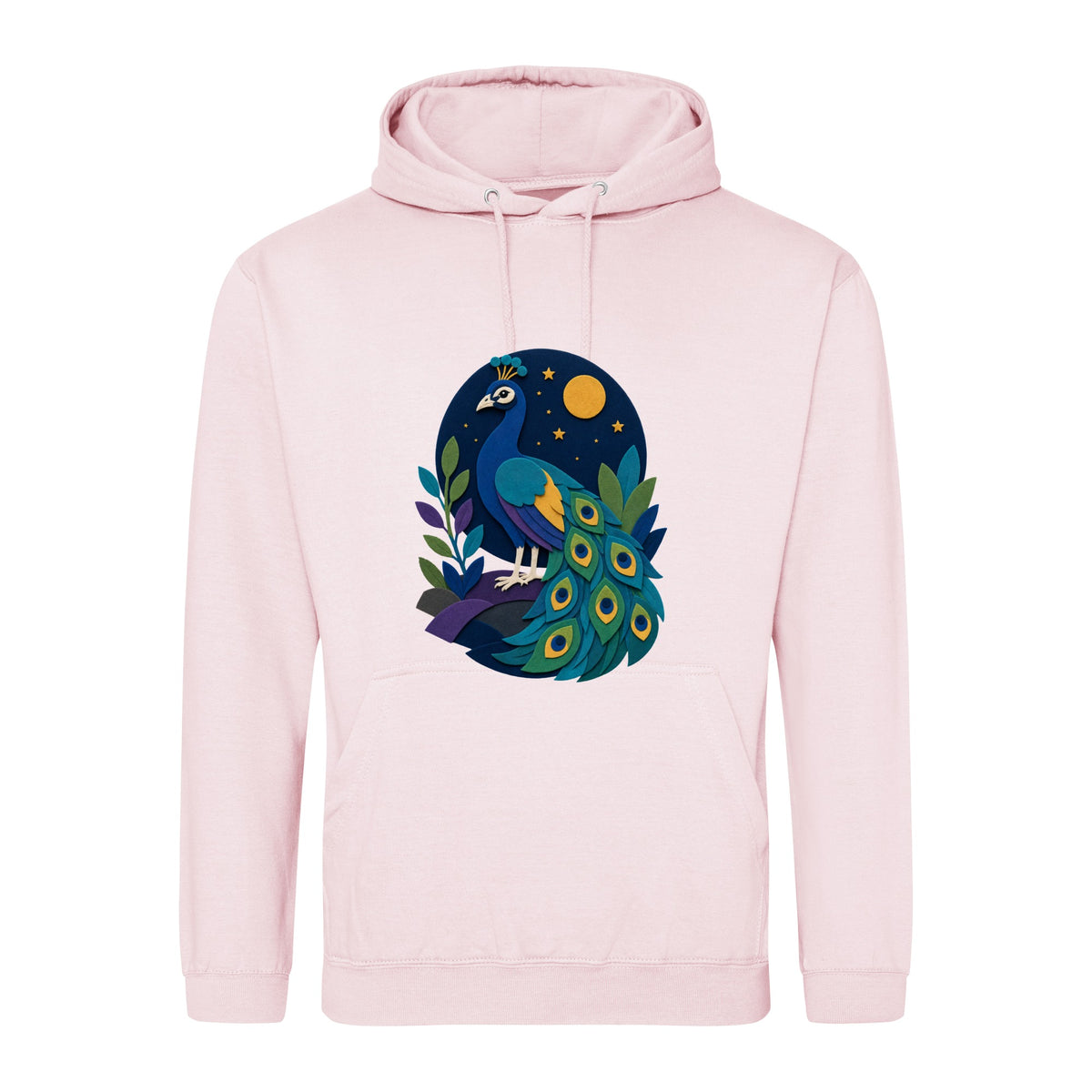 Peacock at Midnight Adult Hoodie - Felt & Fauna Baby Pink colour variant image