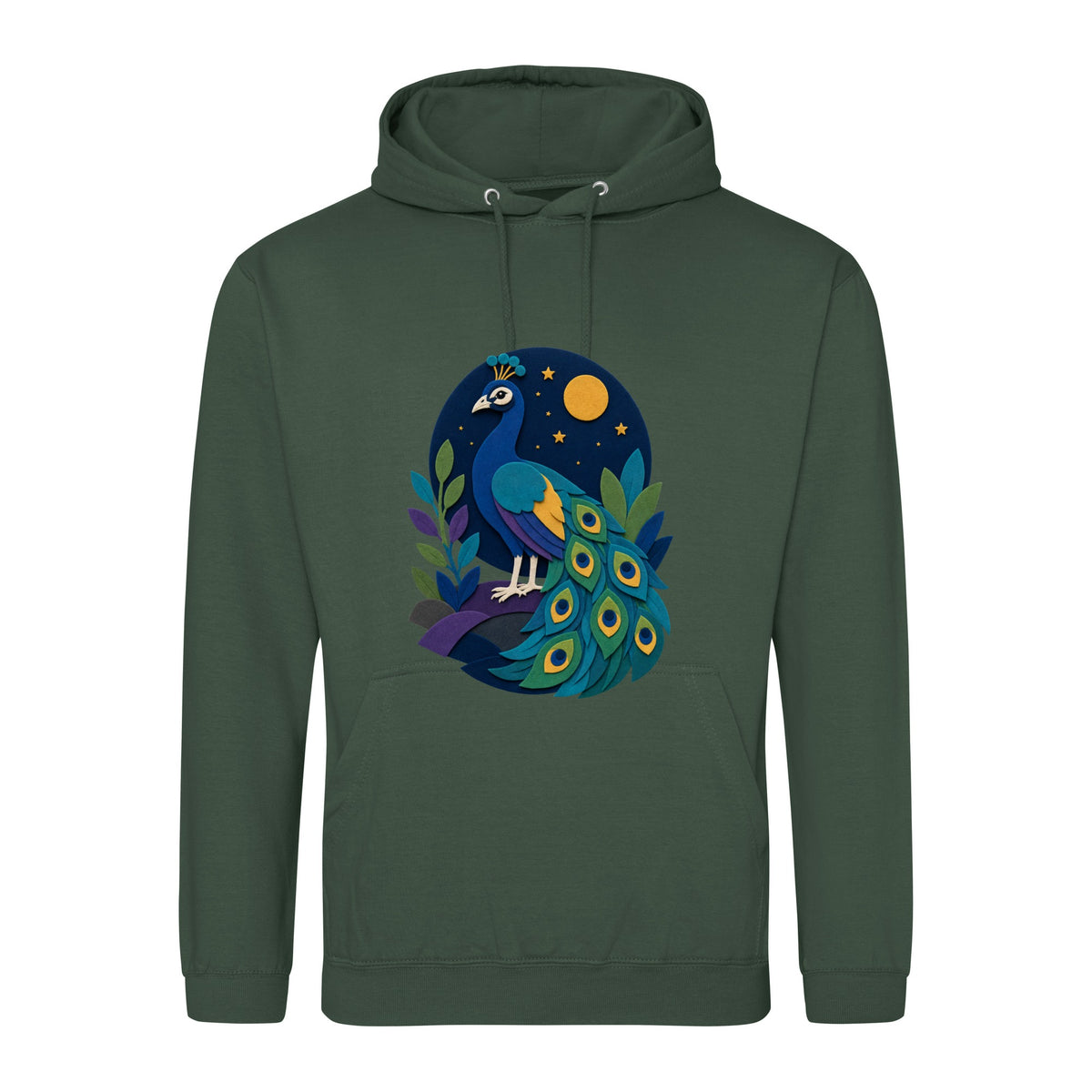 Peacock at Midnight Adult Hoodie - Felt & Fauna Bottle Green colour variant image
