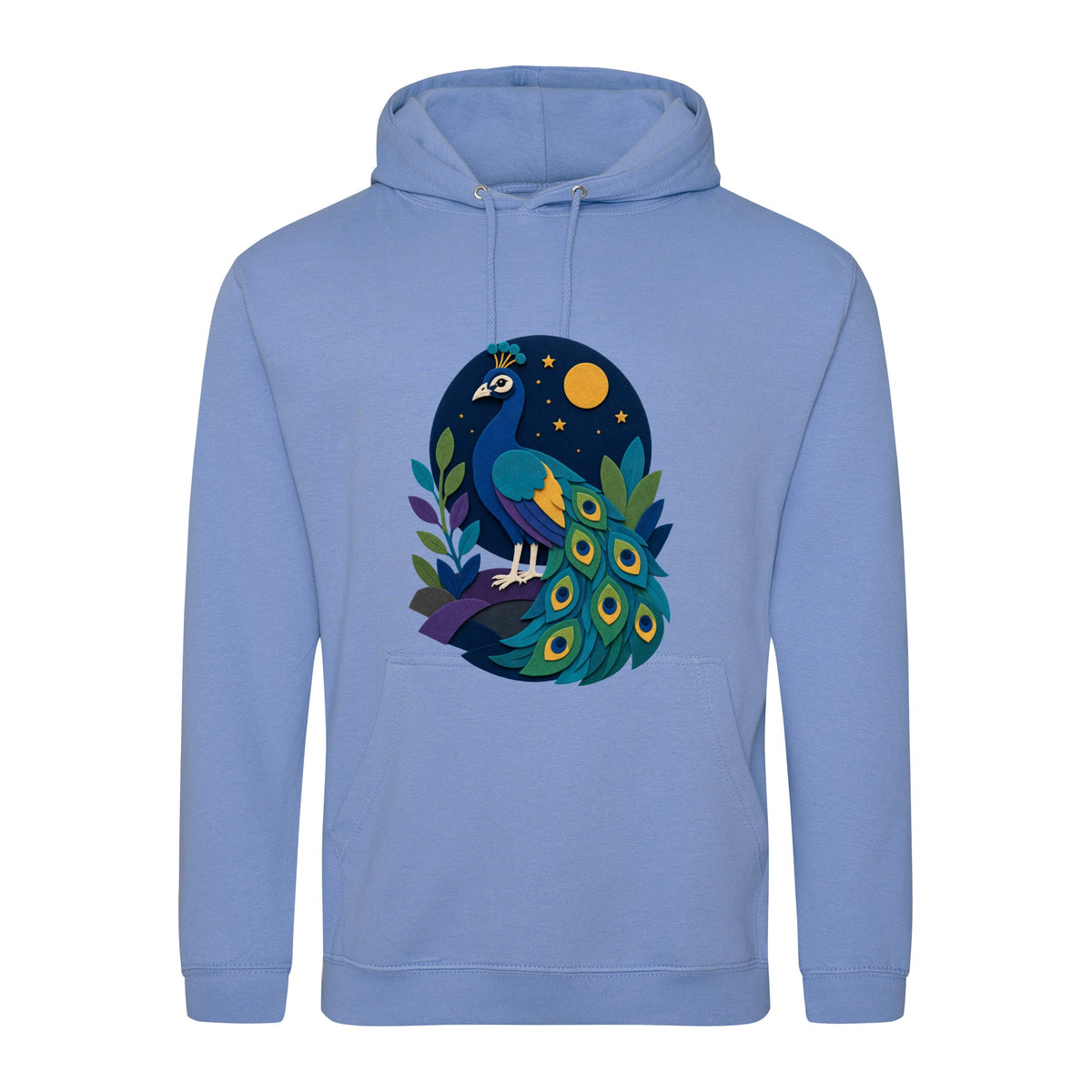 Peacock at Midnight Adult Hoodie - Felt & Fauna Cornflower Blue colour variant image