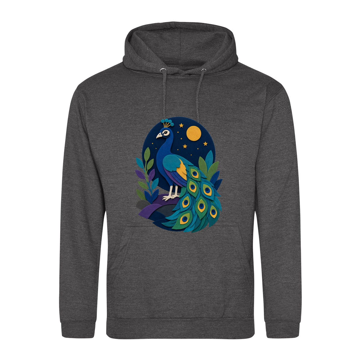 Peacock at Midnight Adult Hoodie - Felt & Fauna Charcoal colour variant image