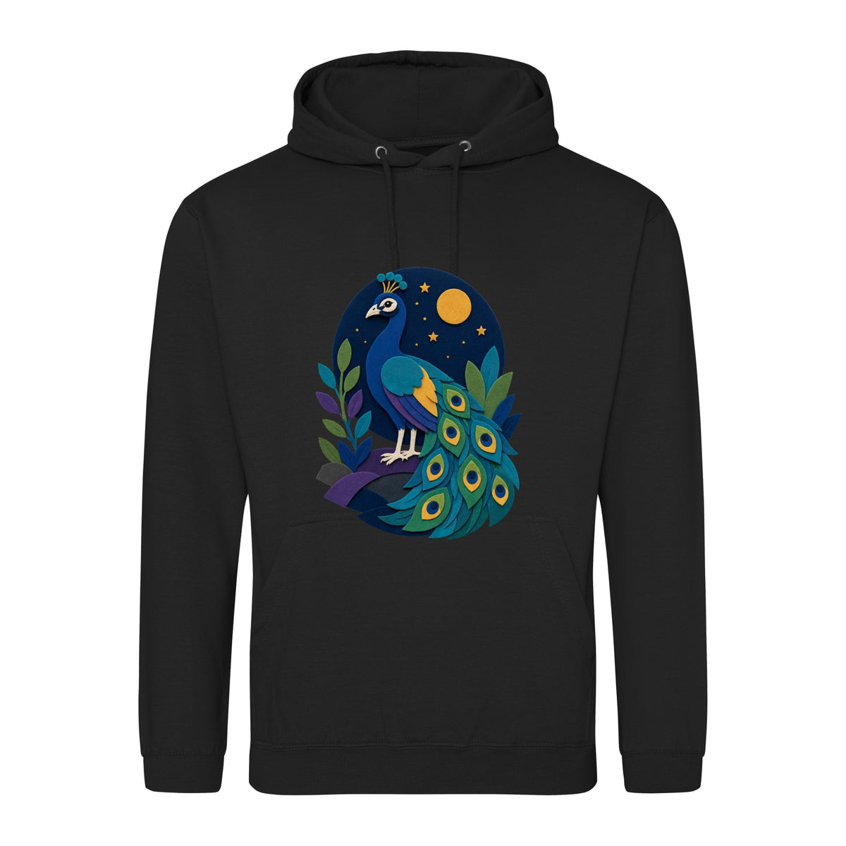 Peacock at Midnight Adult Hoodie - Felt & Fauna Deep Black colour variant image