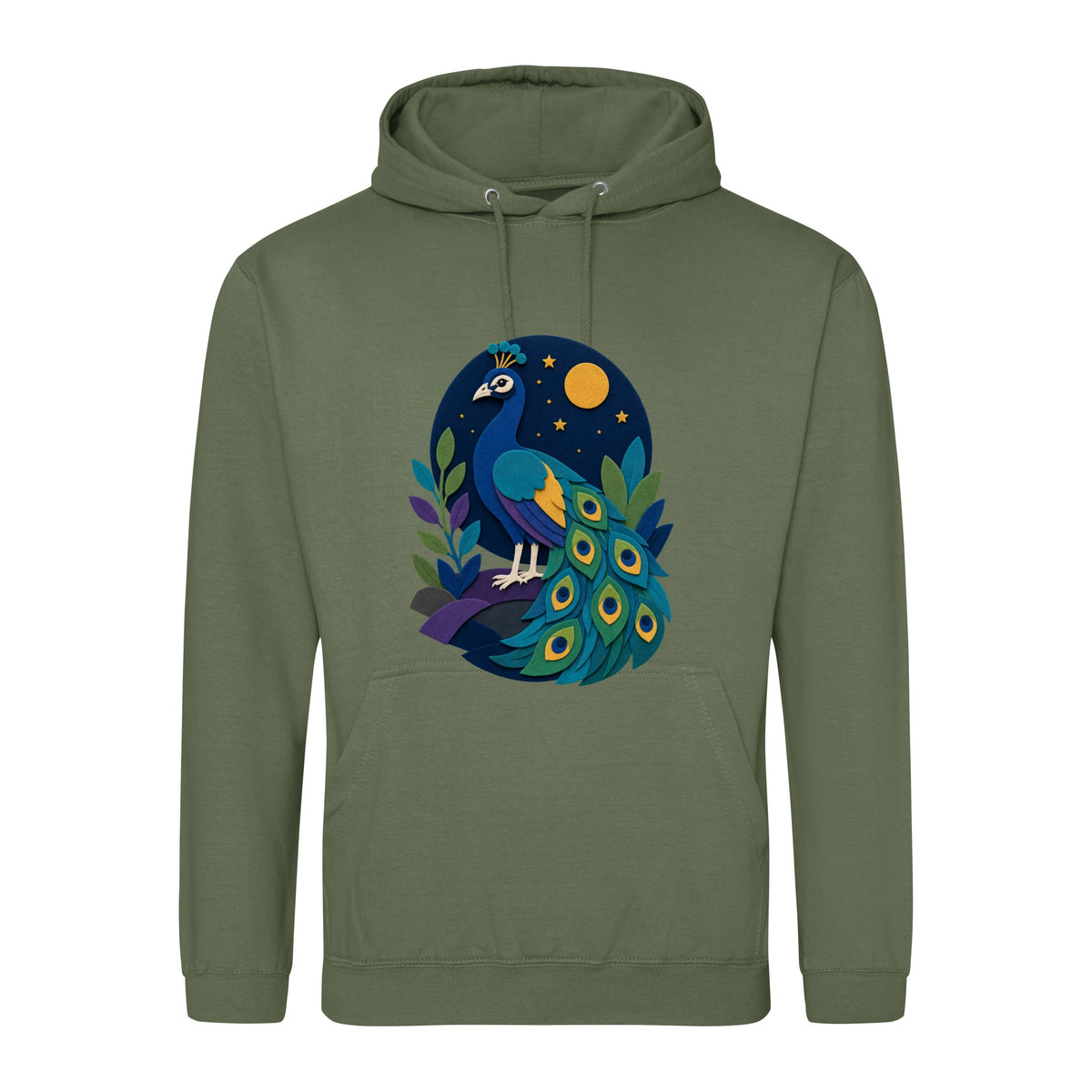 Peacock at Midnight Adult Hoodie - Felt & Fauna Earthy Green colour variant image