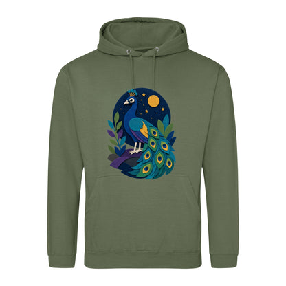 Peacock at Midnight Adult Hoodie - Felt & Fauna Earthy Green colour variant image
