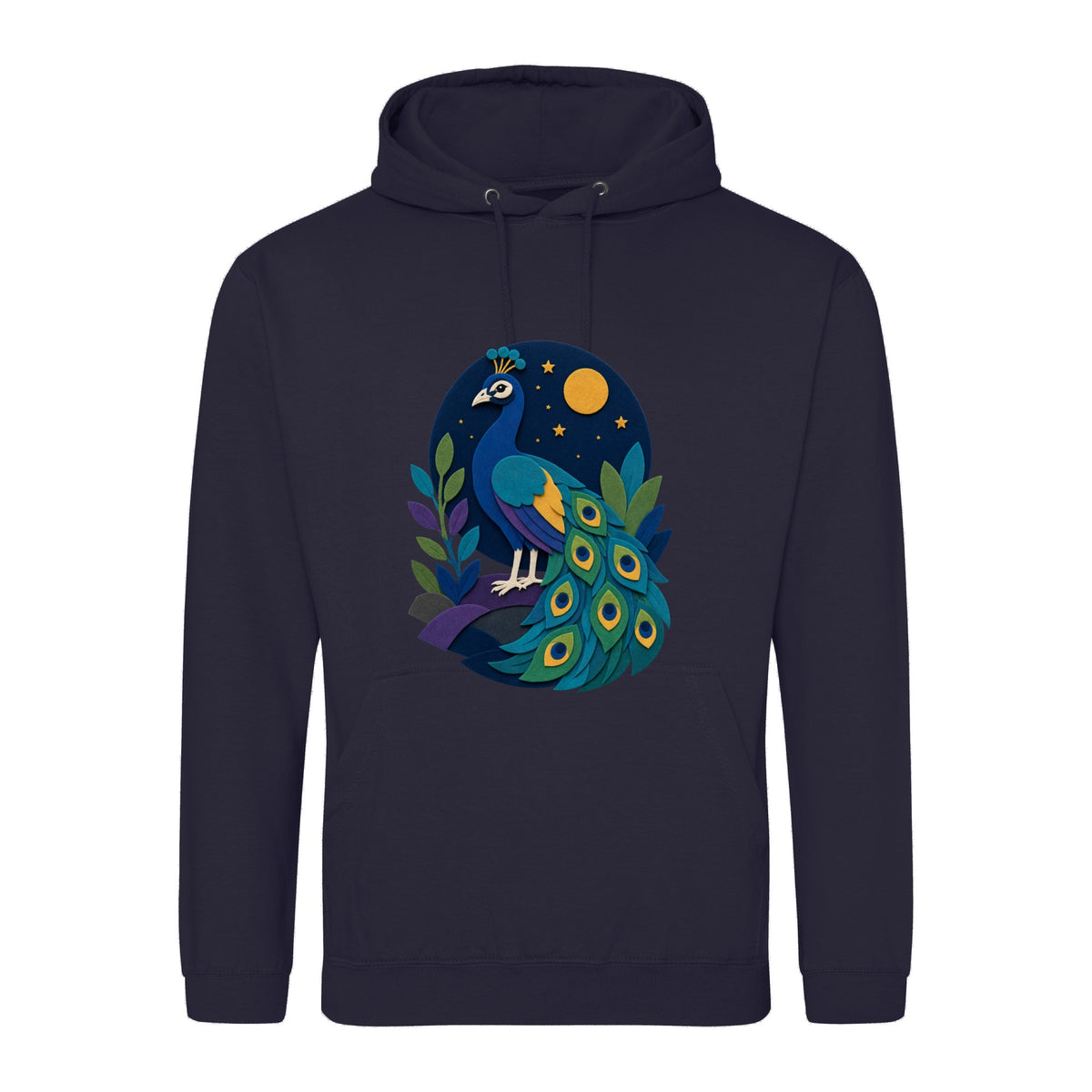 Peacock at Midnight Adult Hoodie - Felt & Fauna French Navy colour variant image