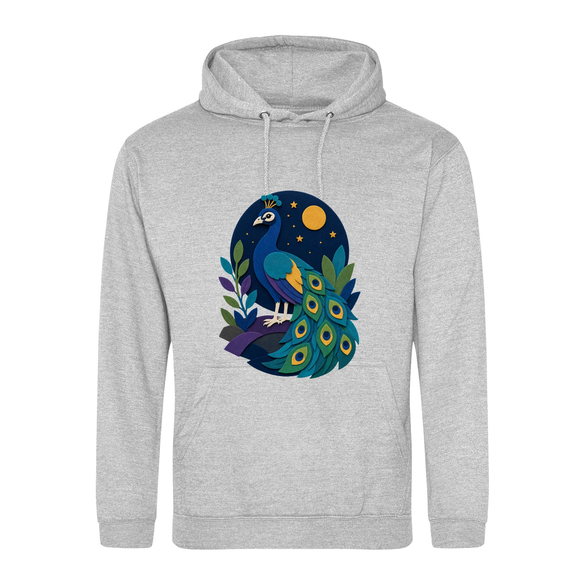 Peacock at Midnight Adult Hoodie - Felt & Fauna Heather Grey colour variant image