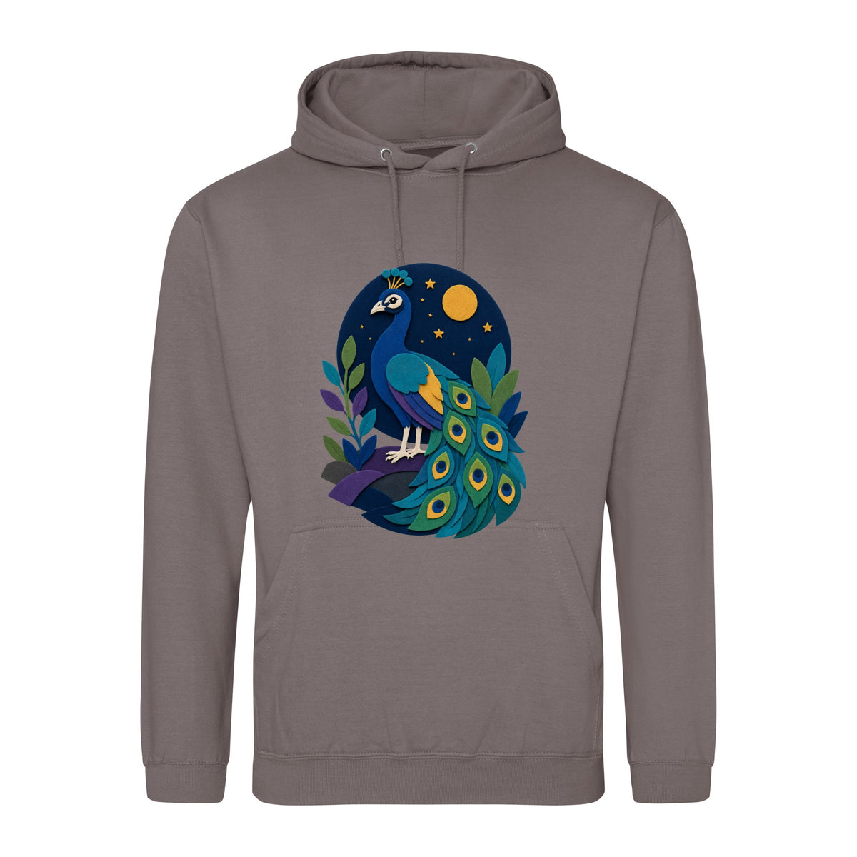 Peacock at Midnight Adult Hoodie - Felt & Fauna Mocha Brown colour variant image