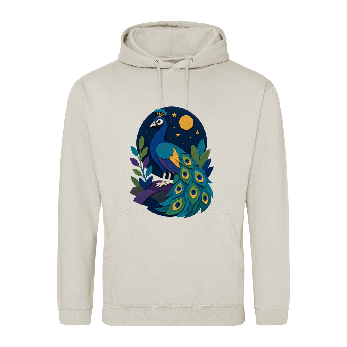 Peacock at Midnight Adult Hoodie - Felt & Fauna Natural Stone colour variant image