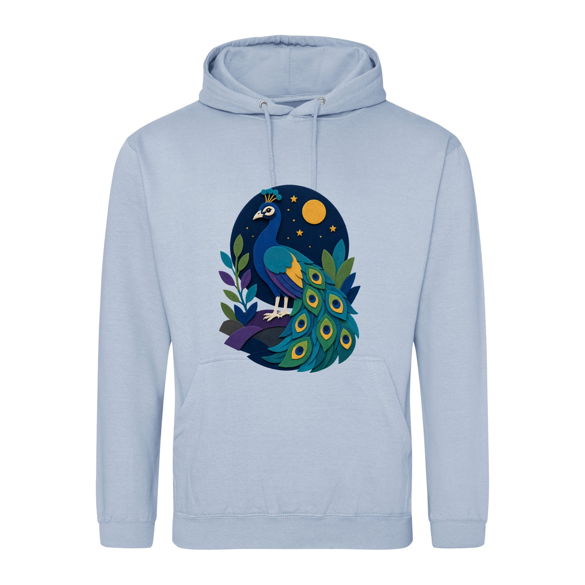 Peacock at Midnight Adult Hoodie - Felt & Fauna Sky Blue colour variant image