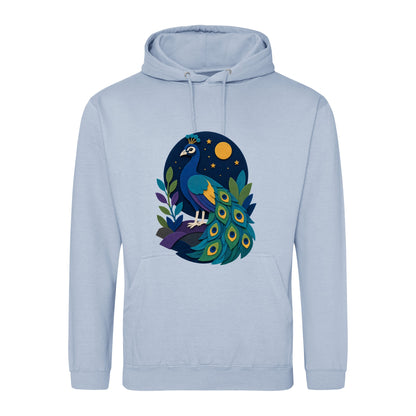 Peacock at Midnight Adult Hoodie - Felt & Fauna Sky Blue colour variant image
