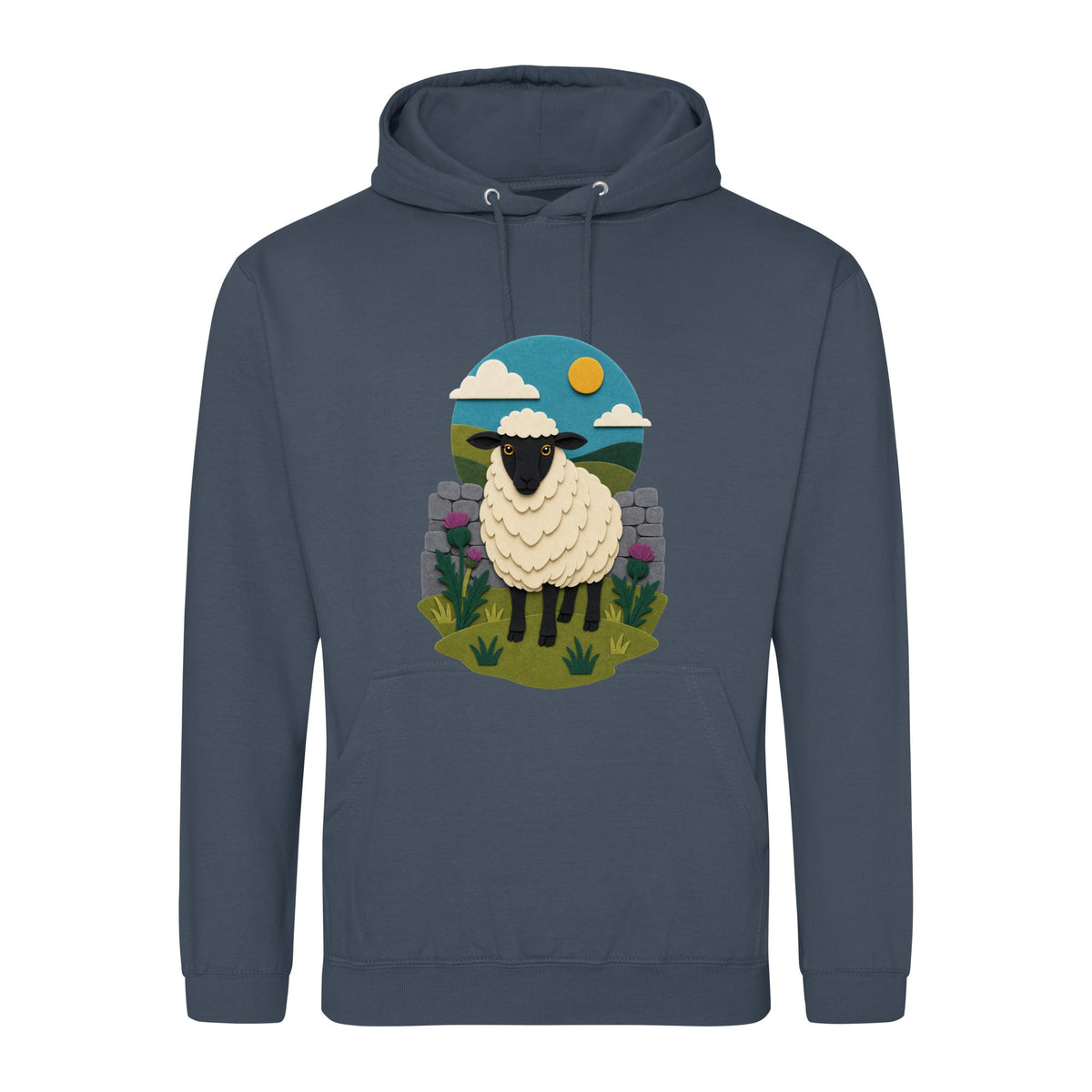 Sheep by the Stone Wall Adult Hoodie - Felt & Fauna Airforce Blue colour variant image