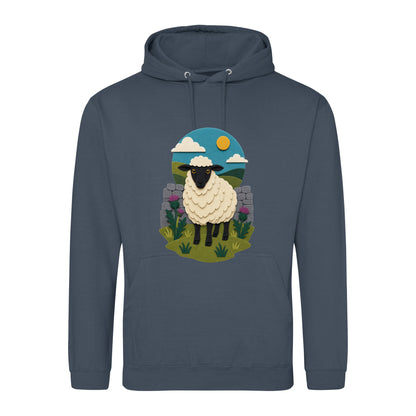 Sheep by the Stone Wall Adult Hoodie - Felt & Fauna Airforce Blue colour variant image