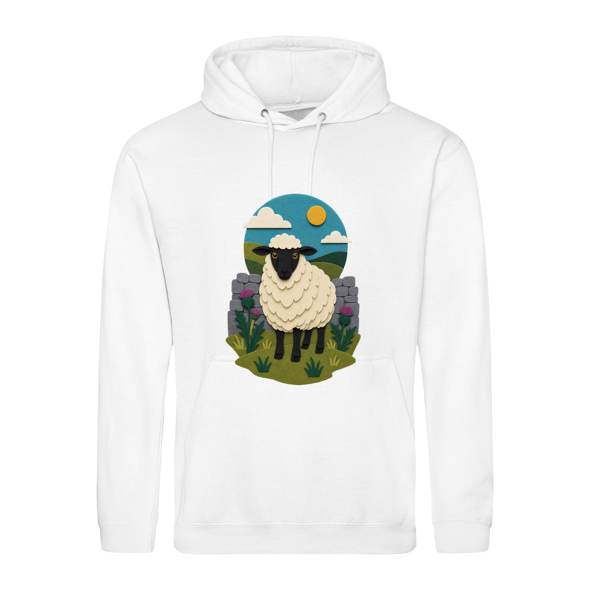 Sheep by the Stone Wall Adult Hoodie - Felt & Fauna Arctic White colour variant image