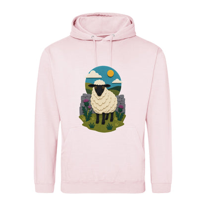 Sheep by the Stone Wall Adult Hoodie - Felt & Fauna Baby Pink colour variant image
