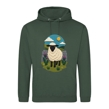 Sheep by the Stone Wall Adult Hoodie - Felt & Fauna Bottle Green colour variant image