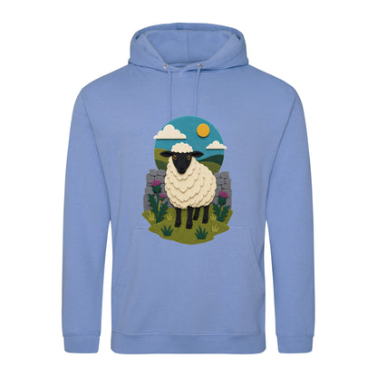 Sheep by the Stone Wall Adult Hoodie - Felt & Fauna Cornflower Blue colour variant image