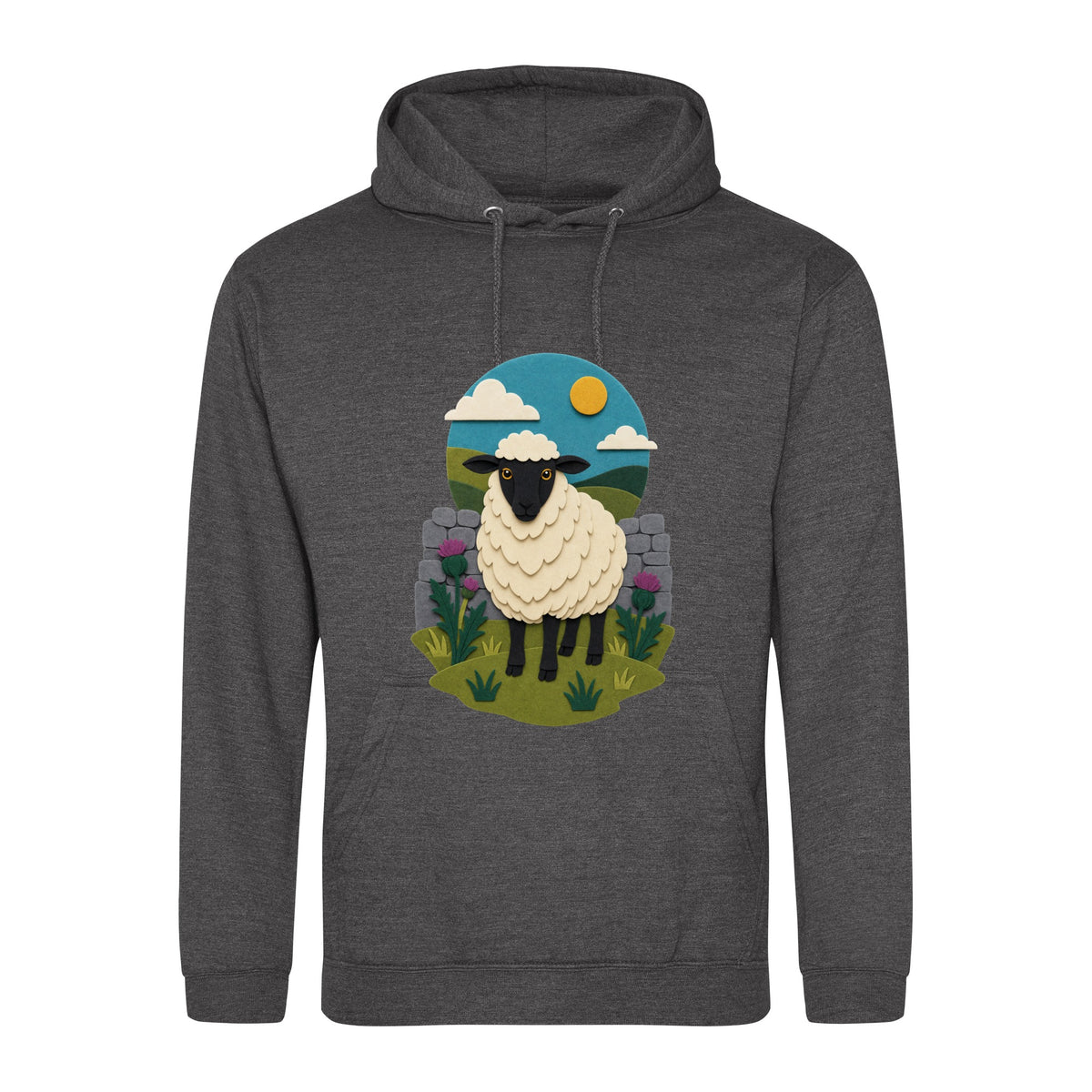 Sheep by the Stone Wall Adult Hoodie - Felt & Fauna Charcoal colour variant image