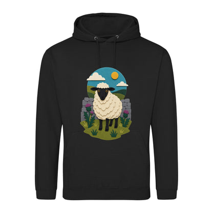 Sheep by the Stone Wall Adult Hoodie - Felt & Fauna Deep Black colour variant image