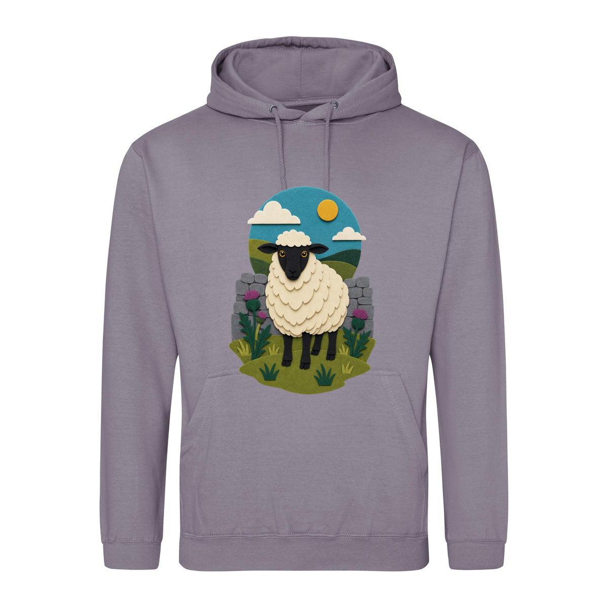 Sheep by the Stone Wall Adult Hoodie - Felt & Fauna Dusty Lilac colour variant image