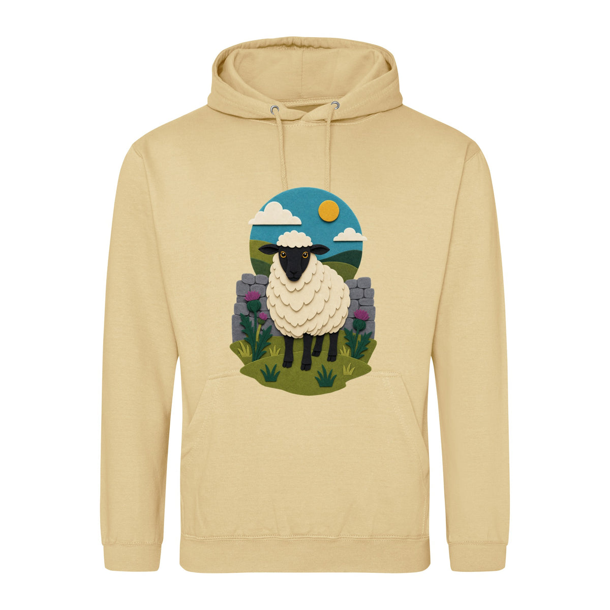 Sheep by the Stone Wall Adult Hoodie - Felt & Fauna Desert Sand colour variant image