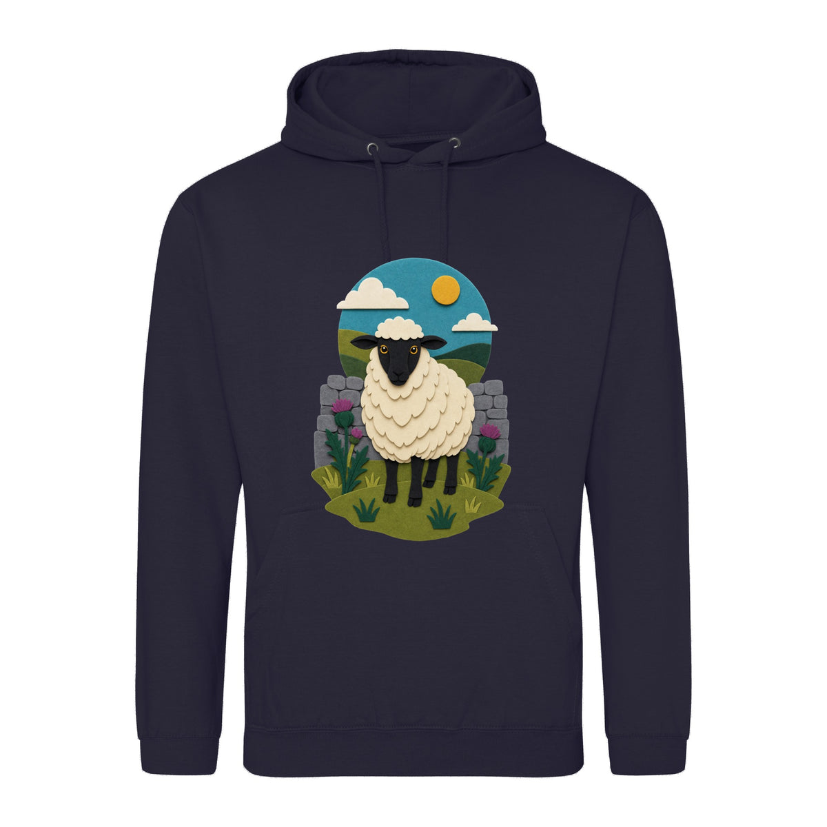 Sheep by the Stone Wall Adult Hoodie - Felt & Fauna French Navy colour variant image