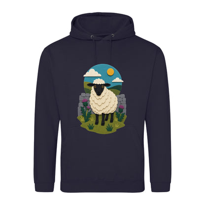 Sheep by the Stone Wall Adult Hoodie - Felt & Fauna French Navy colour variant image