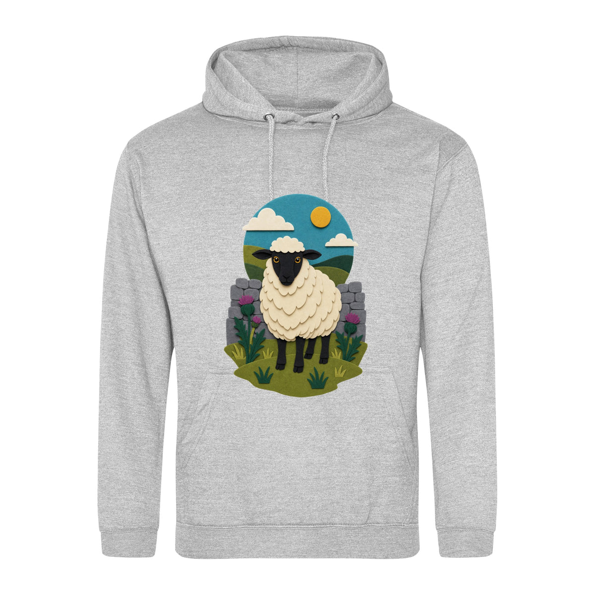 Sheep by the Stone Wall Adult Hoodie - Felt & Fauna Heather Grey colour variant image