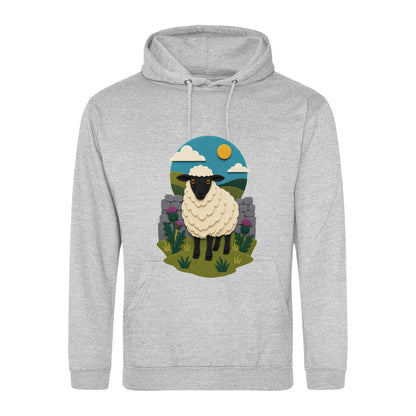 Sheep by the Stone Wall Adult Hoodie - Felt & Fauna Heather Grey colour variant image