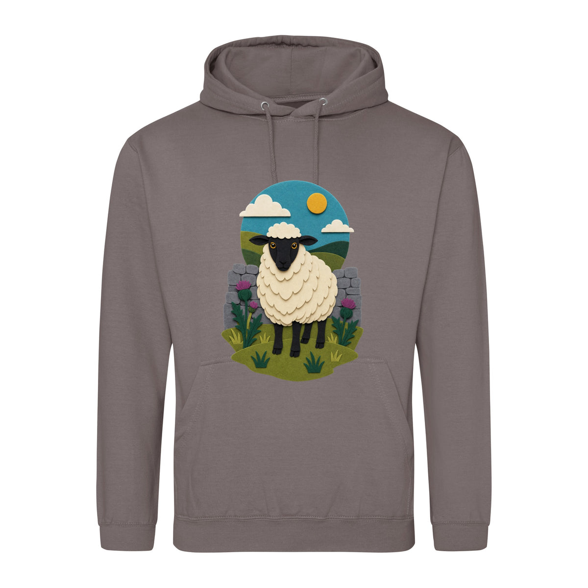 Sheep by the Stone Wall Adult Hoodie - Felt & Fauna Mocha Brown colour variant image