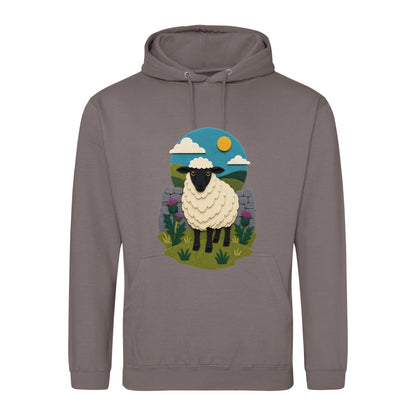 Sheep by the Stone Wall Adult Hoodie - Felt & Fauna Mocha Brown colour variant image