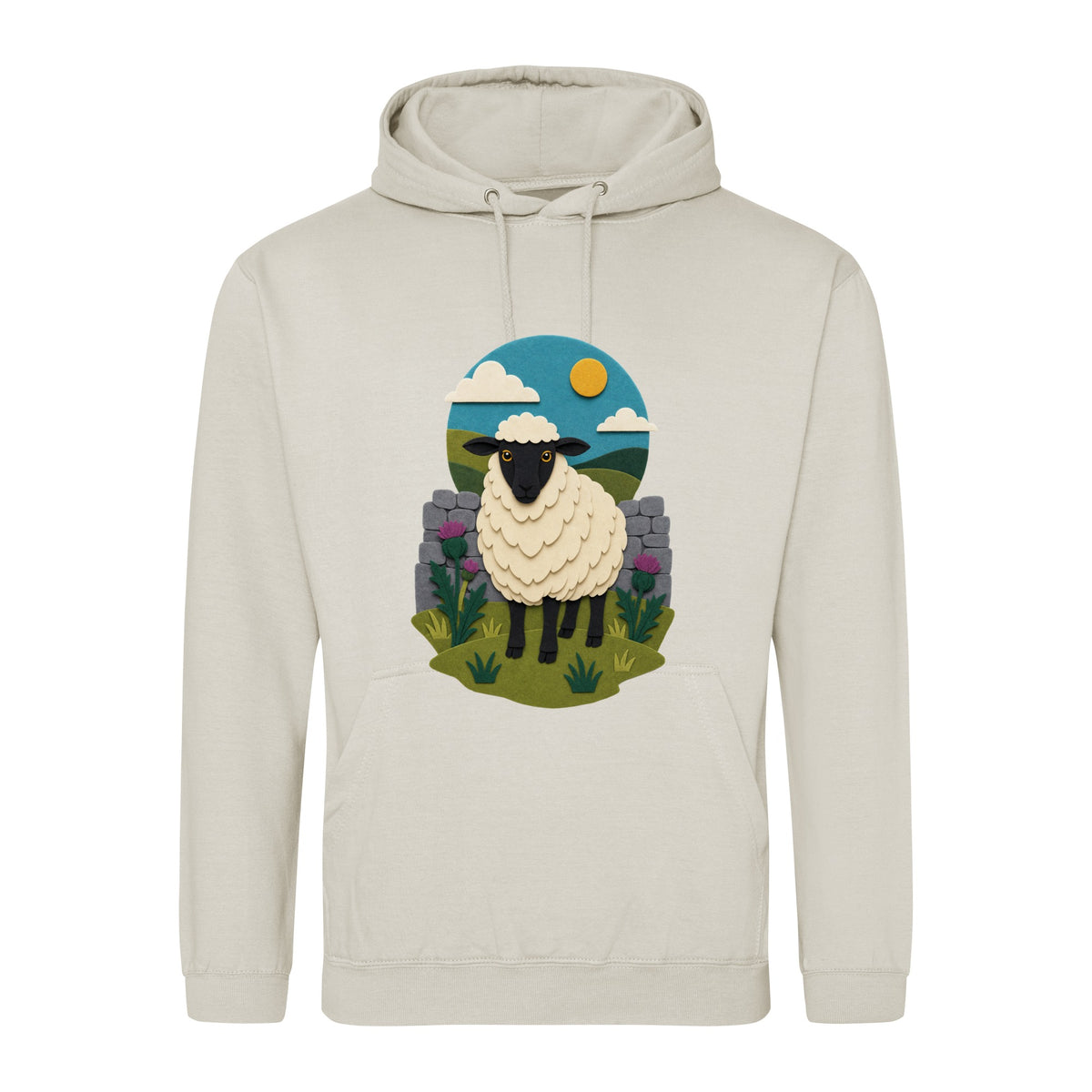 Sheep by the Stone Wall Adult Hoodie - Felt & Fauna Natural Stone colour variant image