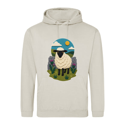 Sheep by the Stone Wall Adult Hoodie - Felt & Fauna Natural Stone colour variant image