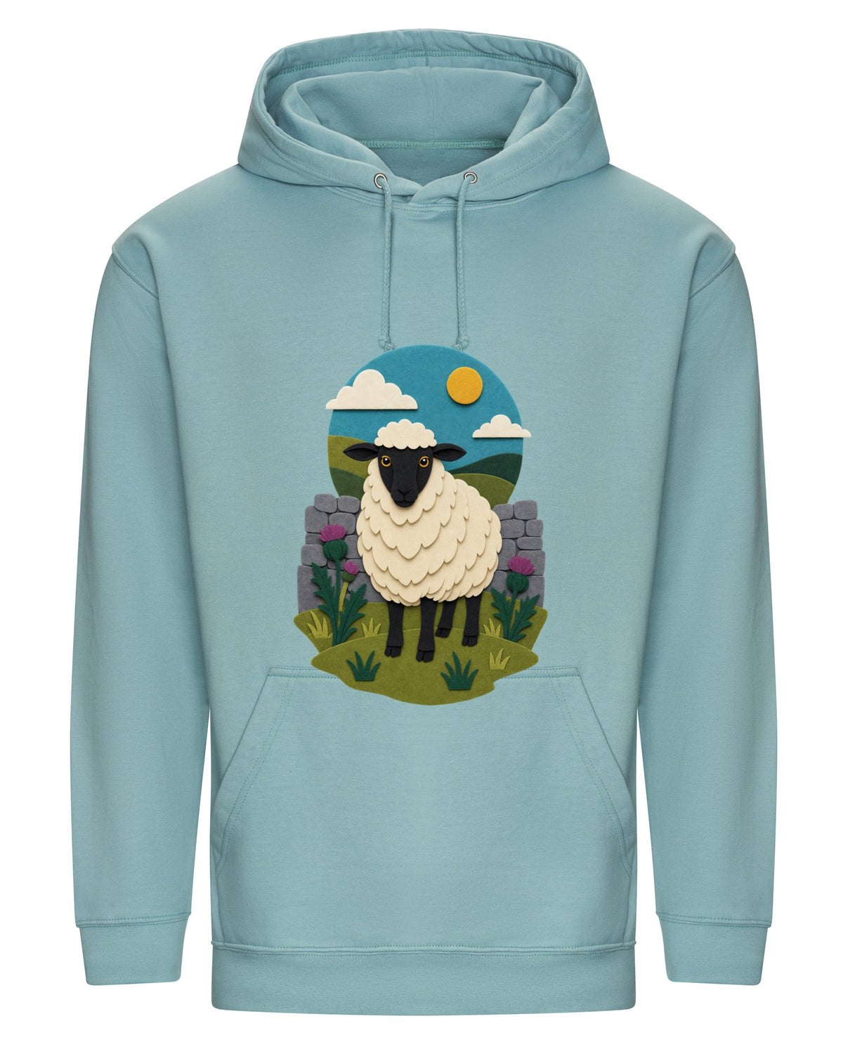 Sheep by the Stone Wall Adult Hoodie - Felt & Fauna Seafoam colour variant image