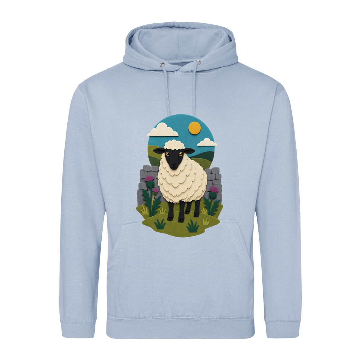 Sheep by the Stone Wall Adult Hoodie - Felt & Fauna Sky Blue colour variant image