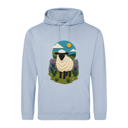 Sheep by the Stone Wall Adult Hoodie - Felt & Fauna Sky Blue colour variant image