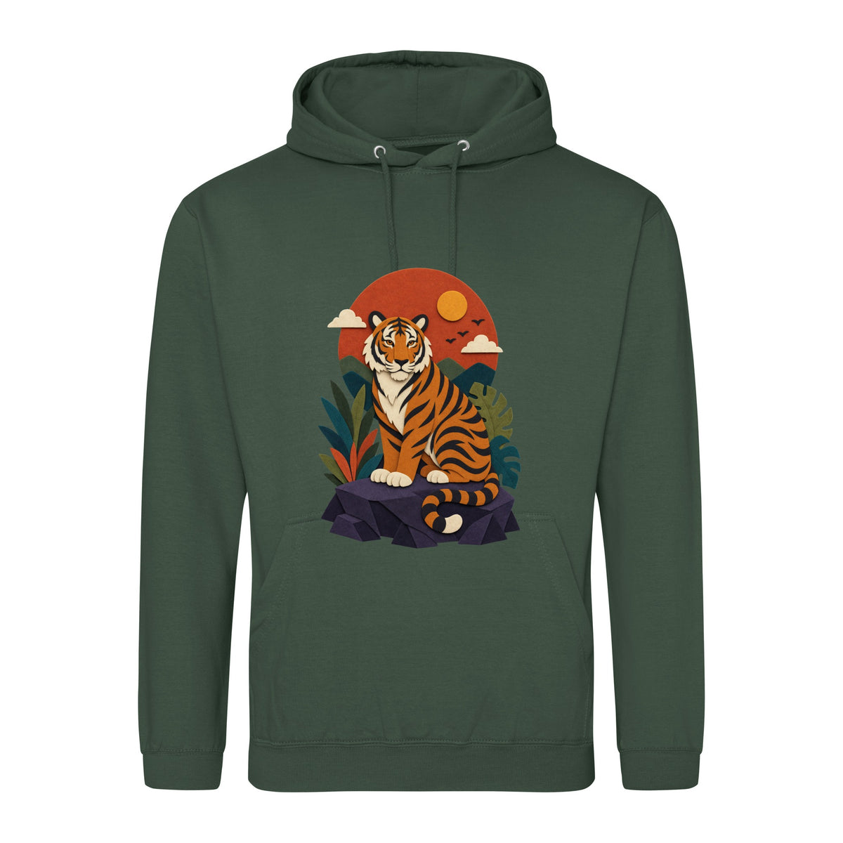 Tiger at Dusk Adult Hoodie - Felt & Fauna Bottle Green colour variant image