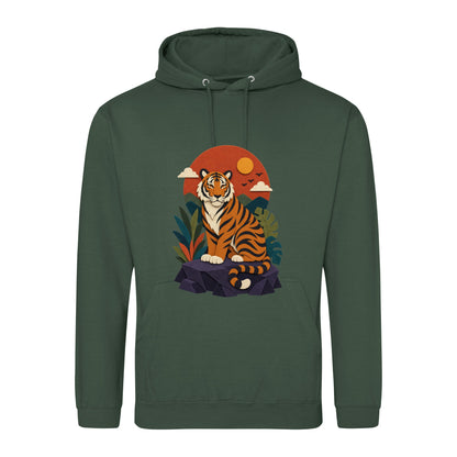 Tiger at Dusk Adult Hoodie - Felt & Fauna Bottle Green colour variant image