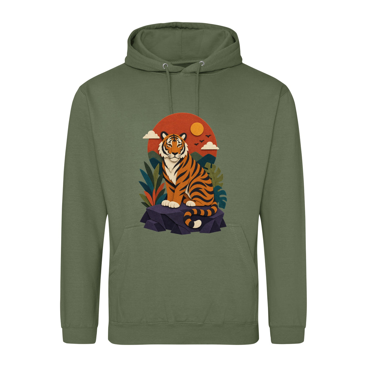 Tiger at Dusk Adult Hoodie - Felt & Fauna Earthy Green colour variant image