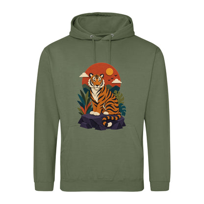 Tiger at Dusk Adult Hoodie - Felt & Fauna Earthy Green colour variant image