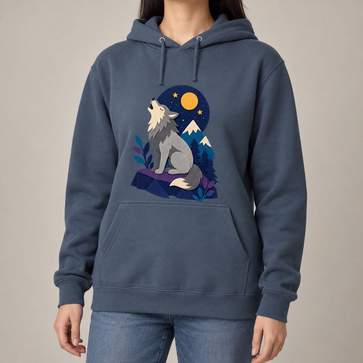Wolf Beneath the Moon Adult Hoodie - Felt & Fauna lead image