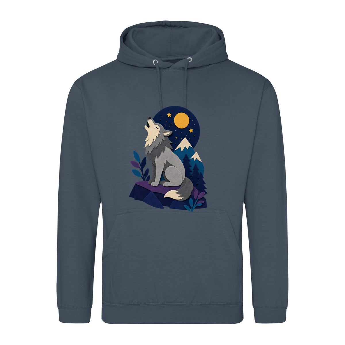 Wolf Beneath the Moon Adult Hoodie - Felt & Fauna Airforce Blue colour variant image