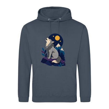 Wolf Beneath the Moon Adult Hoodie - Felt & Fauna Airforce Blue colour variant image