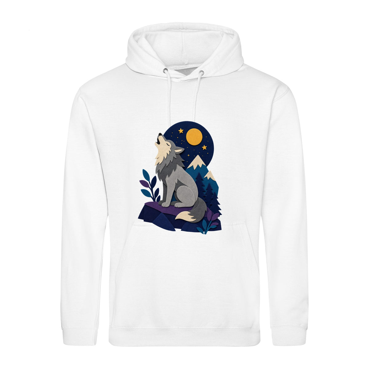 Wolf Beneath the Moon Adult Hoodie - Felt & Fauna Arctic White colour variant image